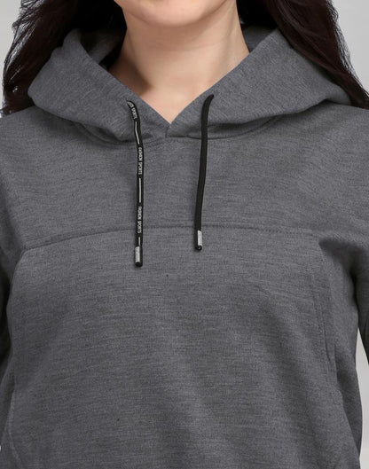 Dark Grey Coloured Cotton Fleece Blend Plain Hoodie 