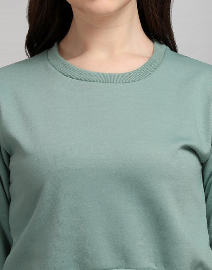 Dusty Green Coloured Cotton Fleece Blend Embroidered Sweatshirt