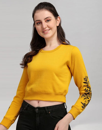 Turmeric Yellow Coloured Cotton Fleece Blend Embroidered Sweatshirt