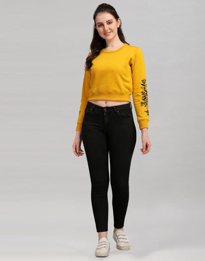 Turmeric Yellow Coloured Cotton Fleece Blend Embroidered Sweatshirt