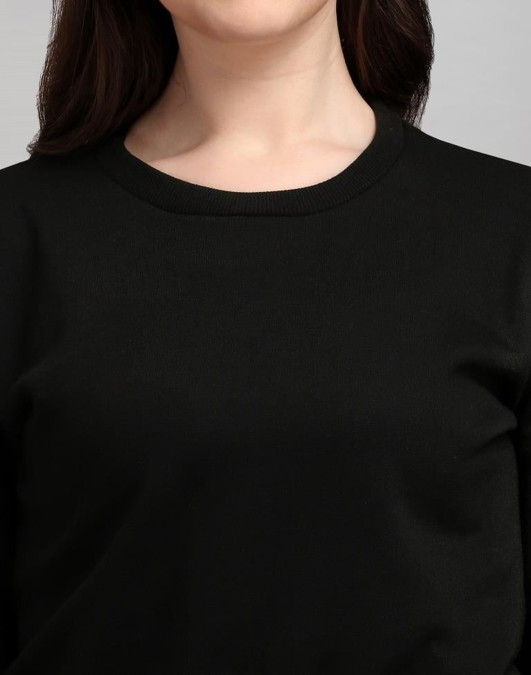 Black Coloured Cotton Fleece Blend Embroidered Sweatshirt