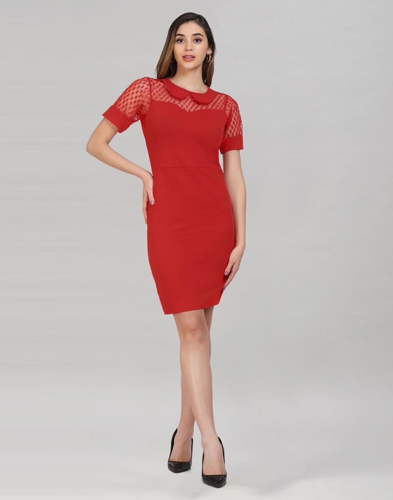 Red Coloured Lycra Knitted Bodycon