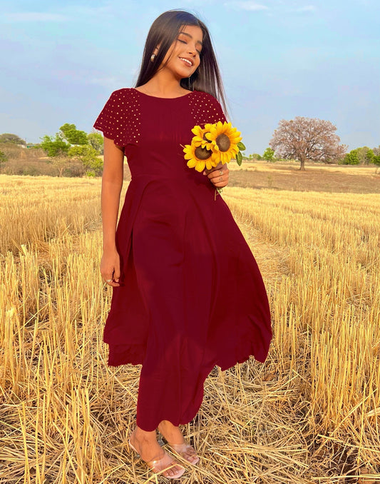 Maroon Solid Dress