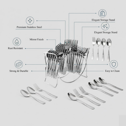 Stainless Steel Cutlery Set with Elegant Storage Stand (24 Pc)