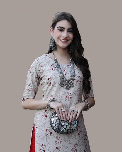 Floral Delight Beige Kurta 