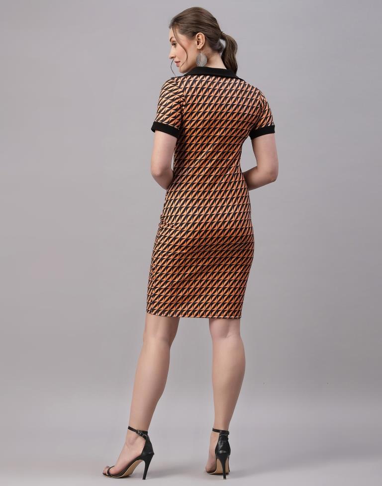 Peach Printed Bodycon Dress