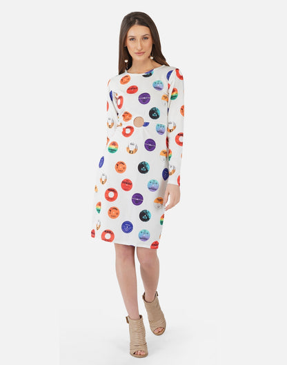 White and Multicoloured Printed Bodycon 