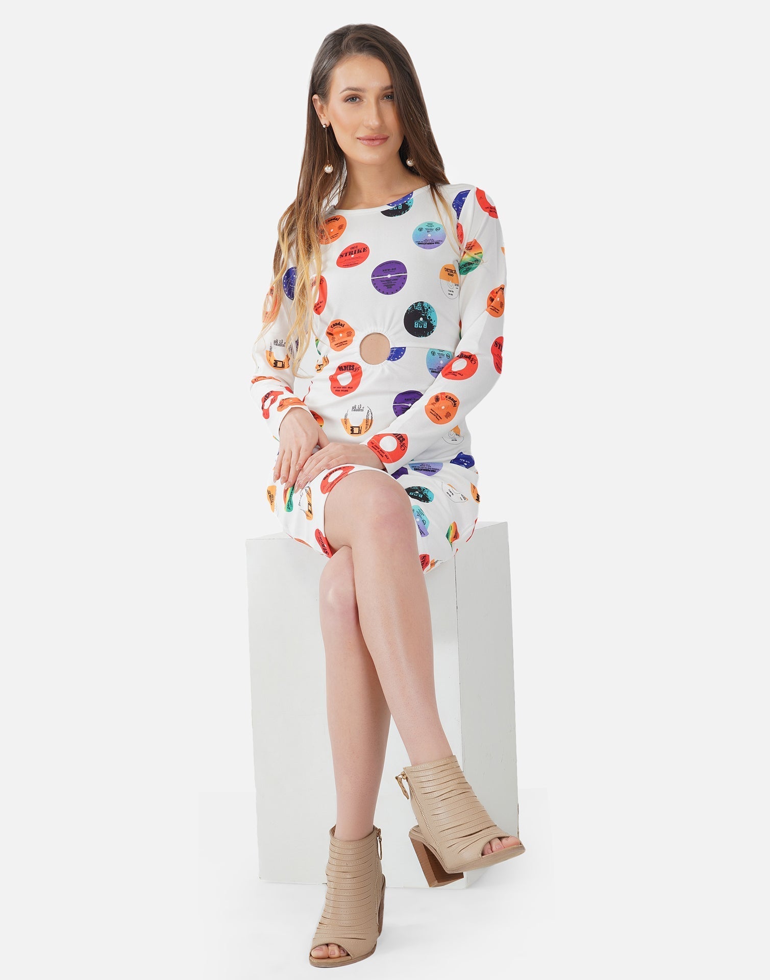 White and Multicoloured Printed Bodycon 