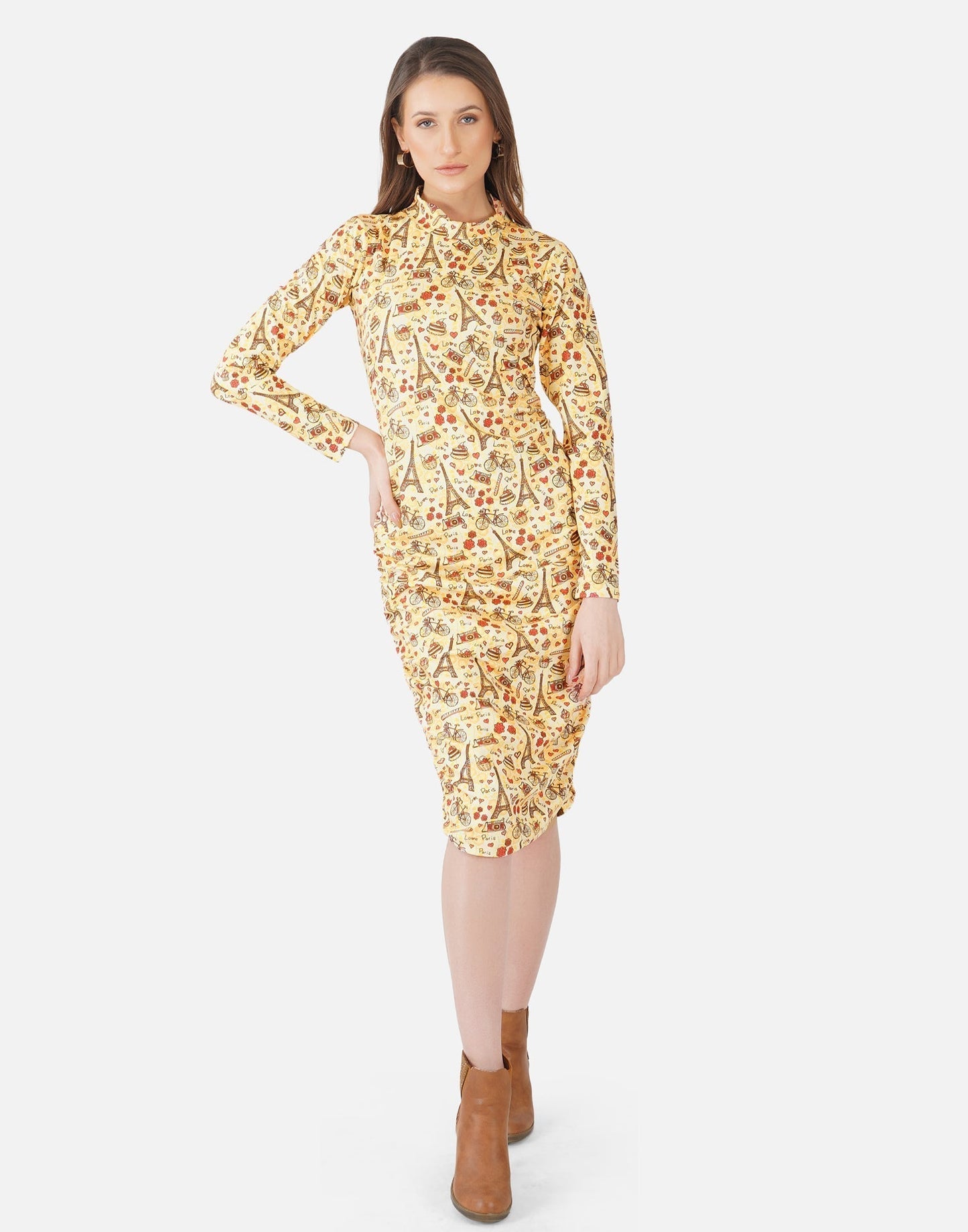 Light Yellow Printed Bodycon 