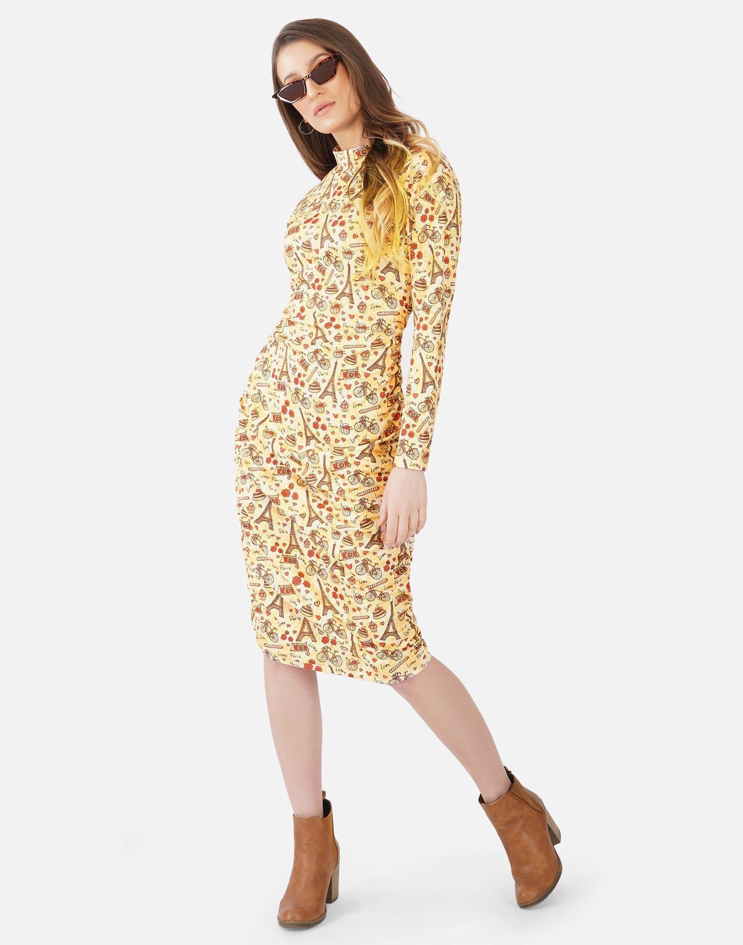 Light Yellow Printed Bodycon 