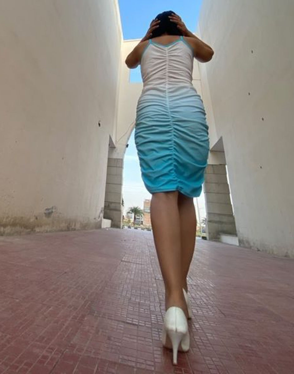 Sky Blue Ruched Bodycon Dress