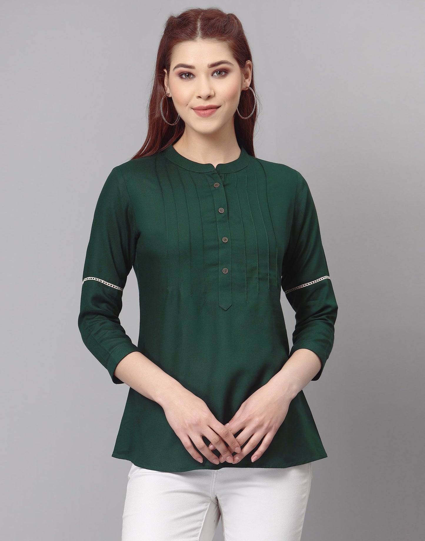 Bottle Green Pleated Tops 