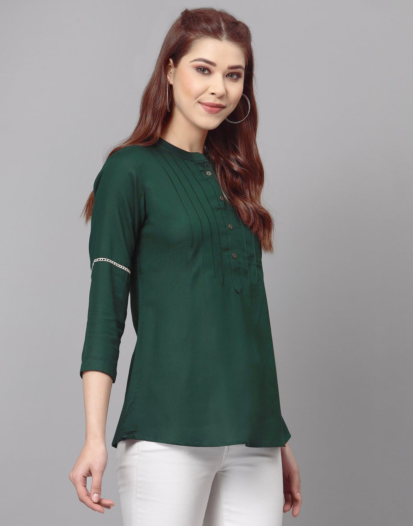 Bottle Green Pleated Tops 