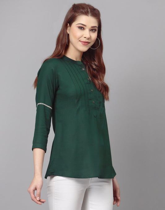 Bottle Green Pleated Tops 