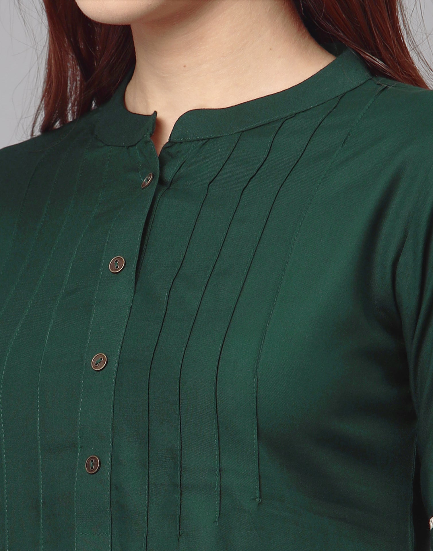 Bottle Green Pleated Tops 