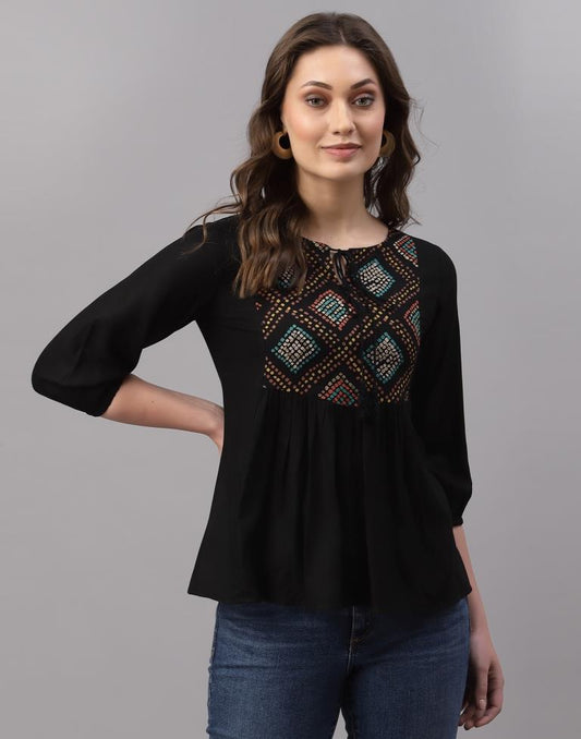 Black Gathered Top 