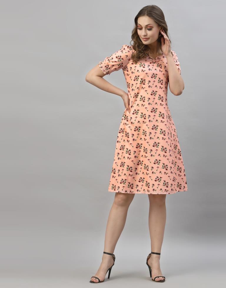 Peach Floral A-Line Dress