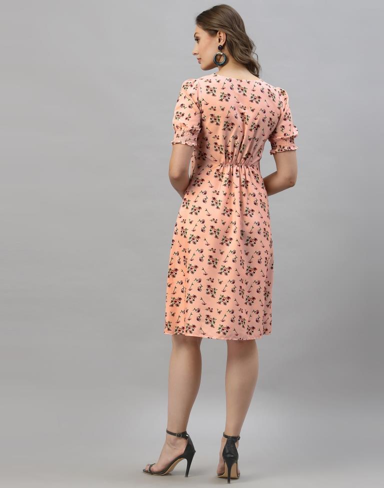 Peach Floral A-Line Dress