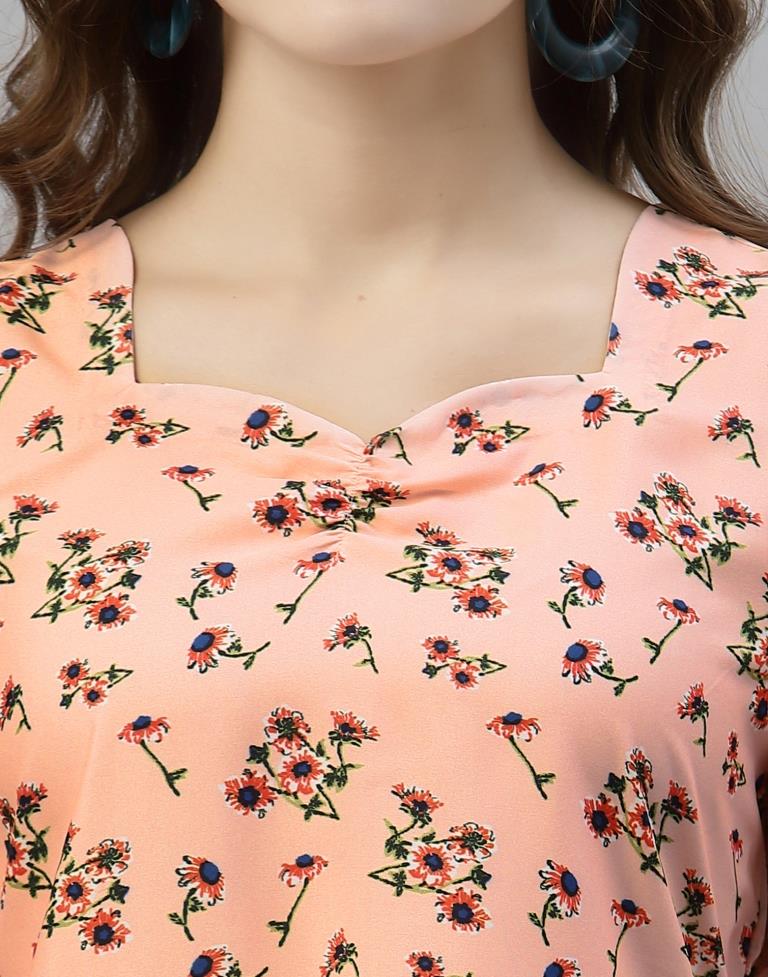 Peach Floral A-Line Dress