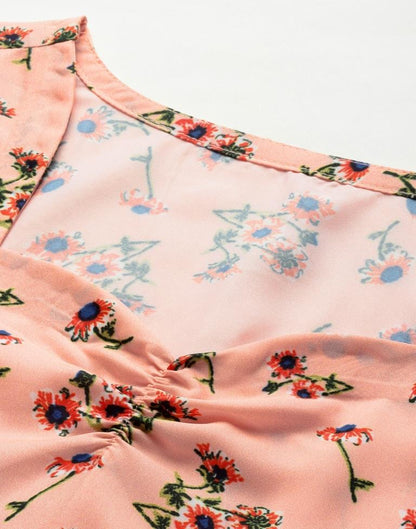 Peach Floral A-Line Dress