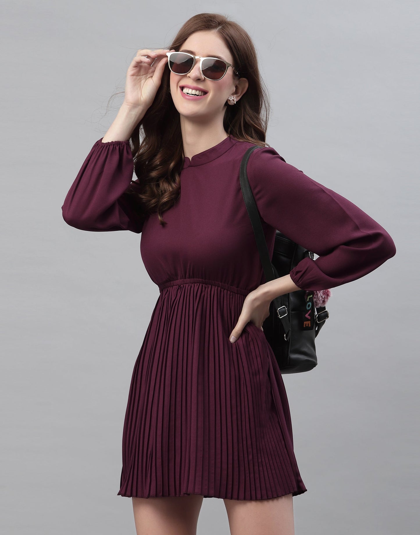 Wine Pleated Dress