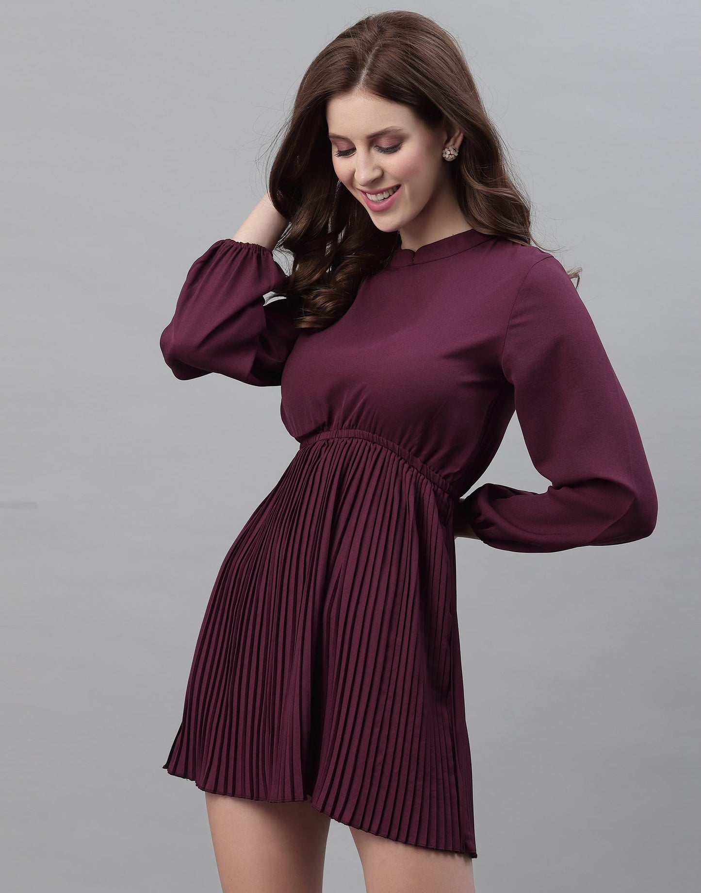 Wine Pleated Dress