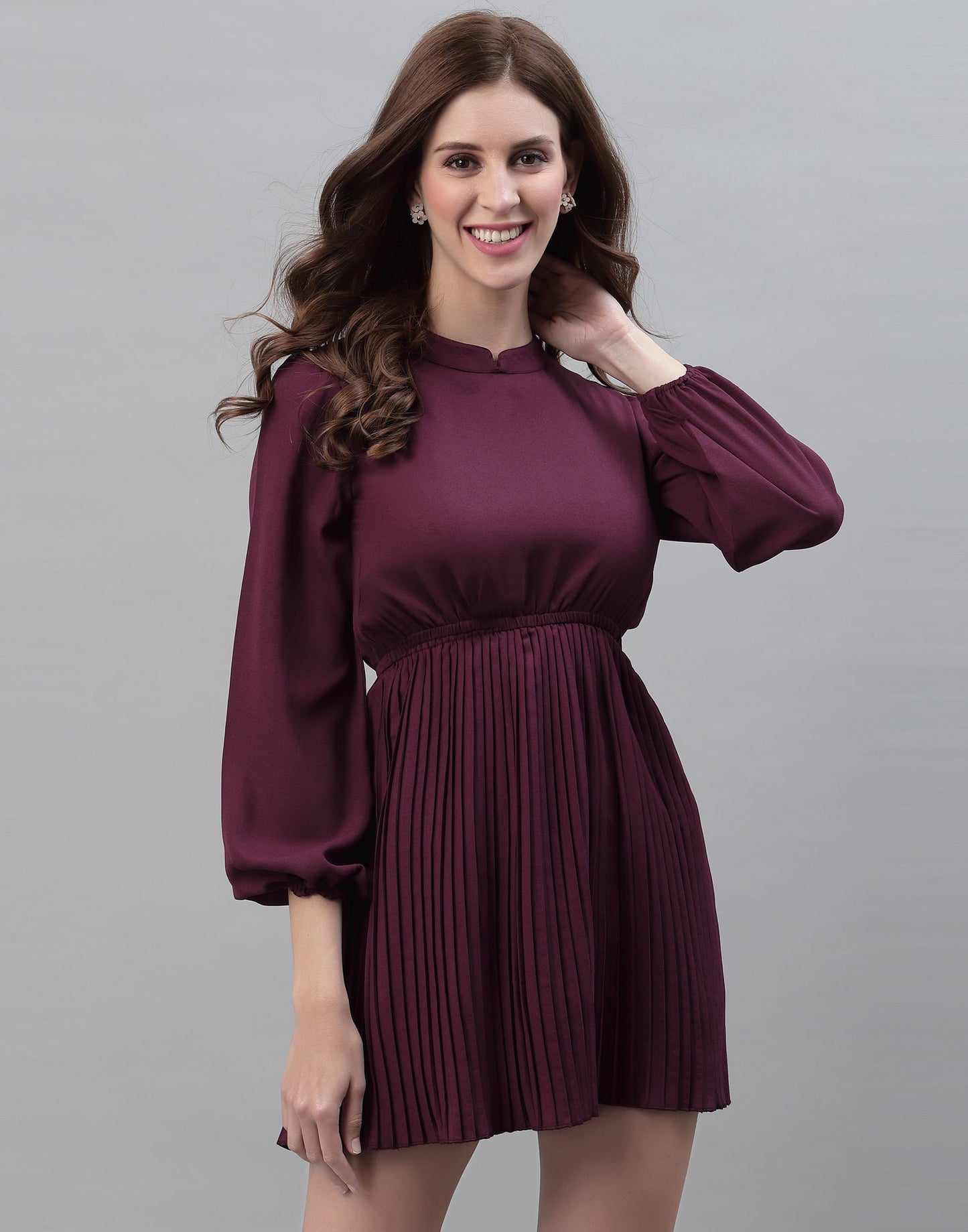 Wine Pleated Dress