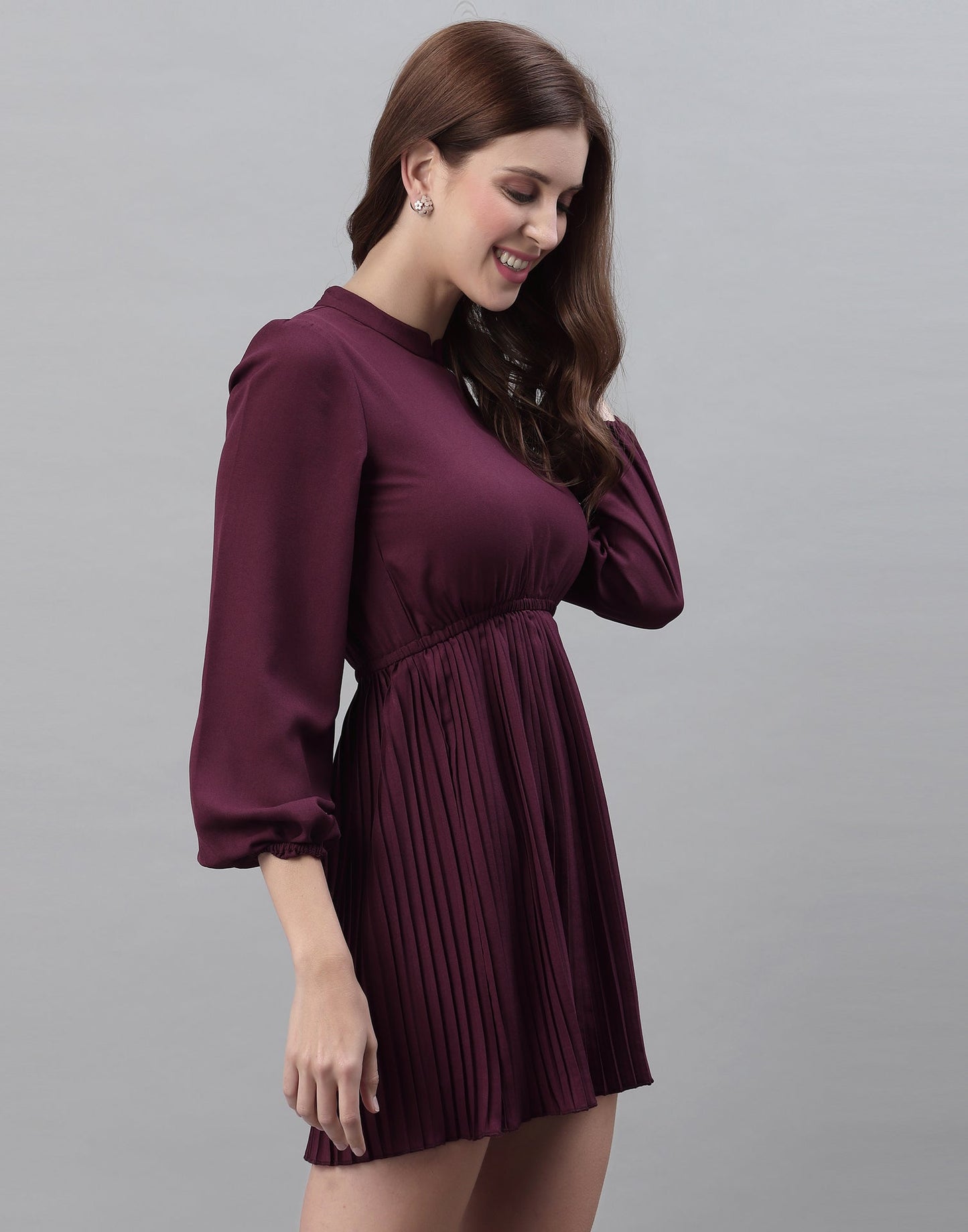 Wine Pleated Dress