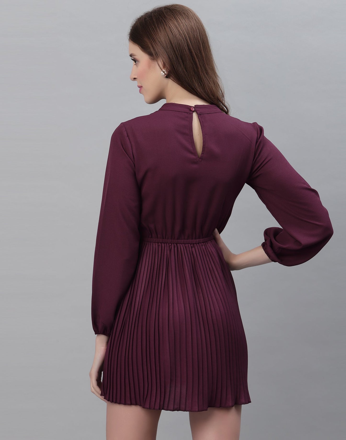 Wine Pleated Dress