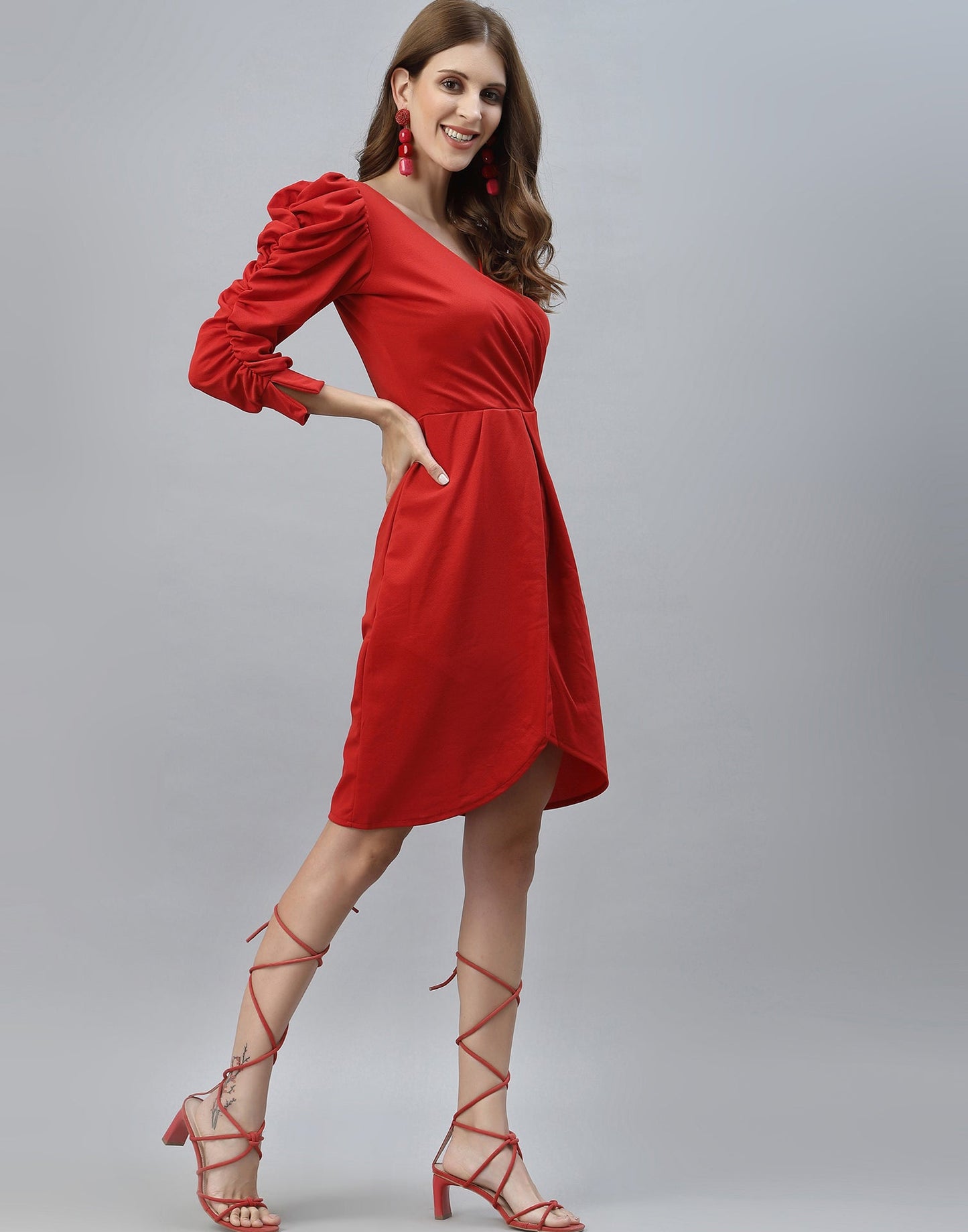 Red Puff Sleeve Dress