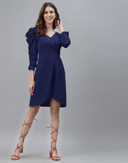 Navy Blue Puff Sleeve Dress