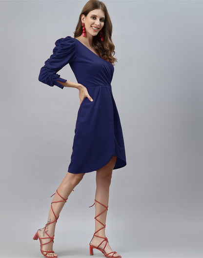 Navy Blue Puff Sleeve Dress