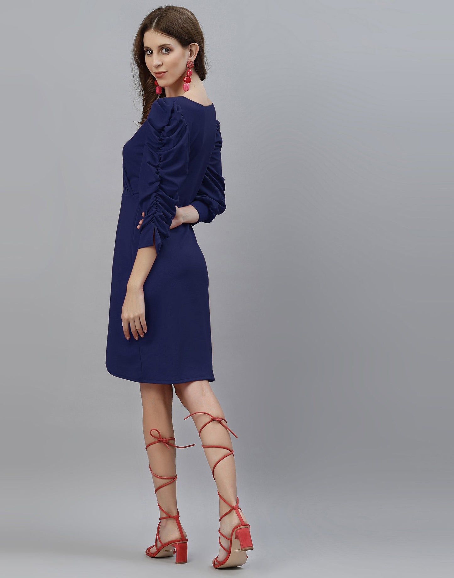 Navy Blue Puff Sleeve Dress