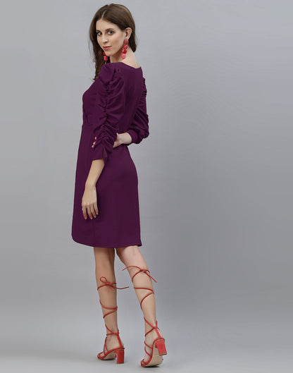 Wine Puff Sleeve Dress