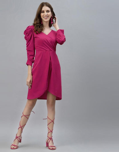 Hot Pink Puff Sleeve Dress