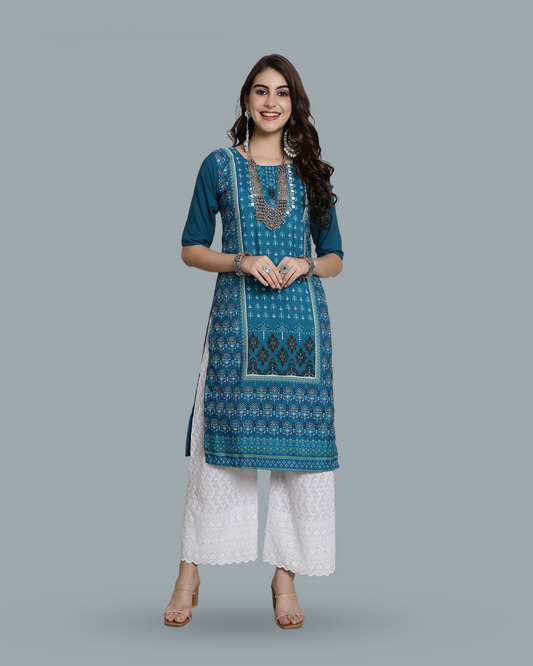 Teal Patterned Kurta 