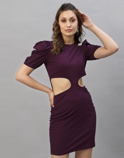 Wine puff Sleeve Bodycon Dress