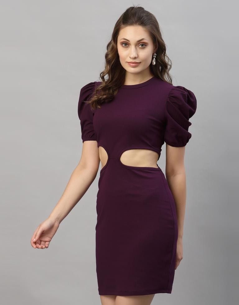 Wine puff Sleeve Bodycon Dress