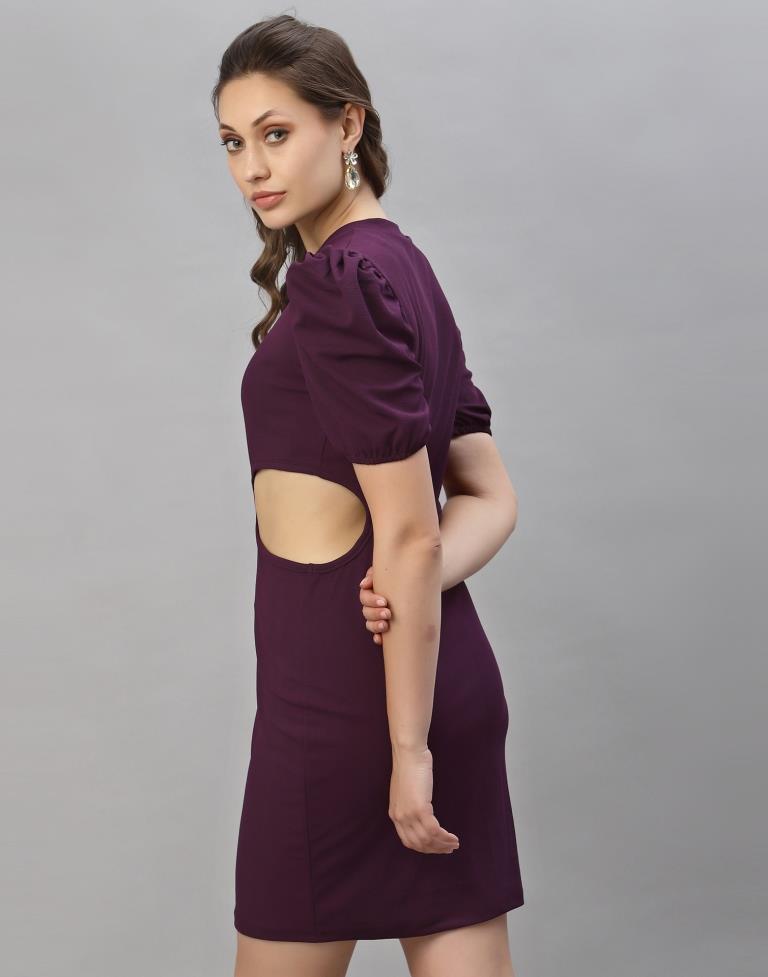 Wine puff Sleeve Bodycon Dress