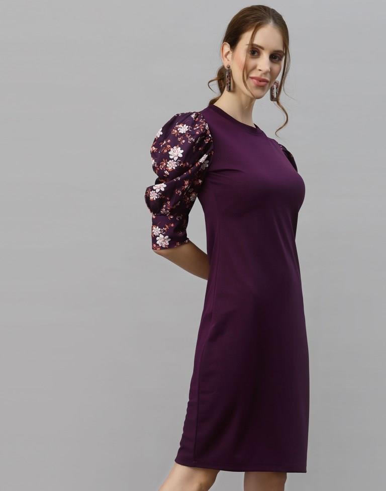 Wine Puff Sleeve Bodycon Dress