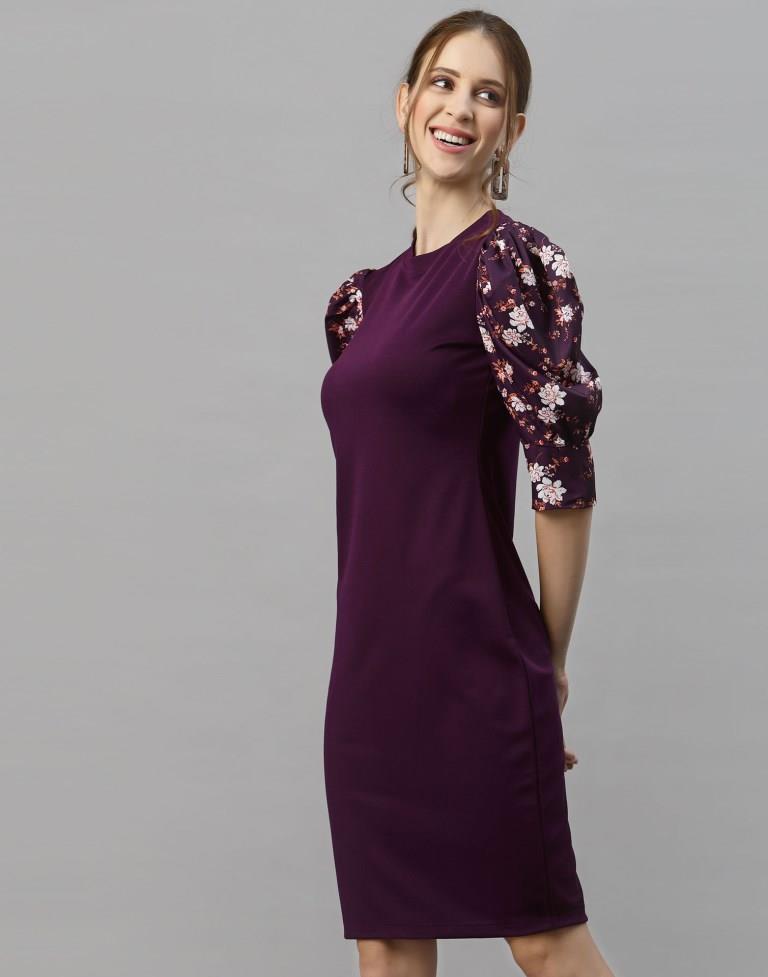 Wine Puff Sleeve Bodycon Dress