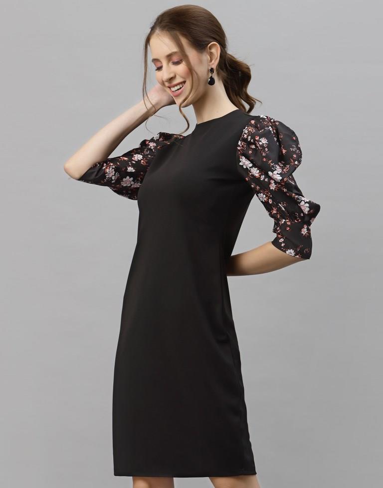 Black Puff Sleeve Bodycon Dress