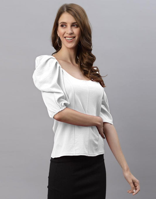 White Puff Sleeve Top 