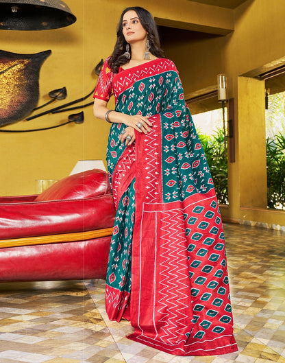 Dull Rama Printed Cotton Pre-draped Saree 