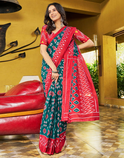 Dull Rama Printed Cotton Pre-draped Saree 