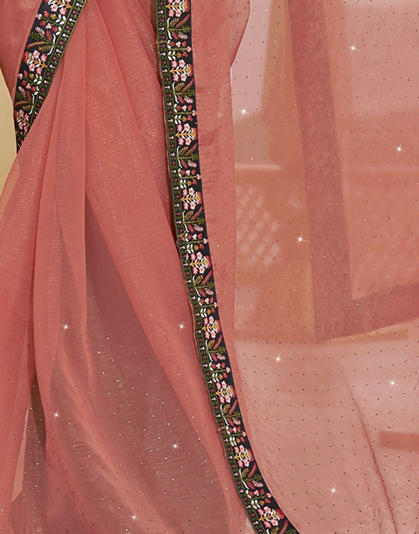 Peach Plain Chiffon Saree 