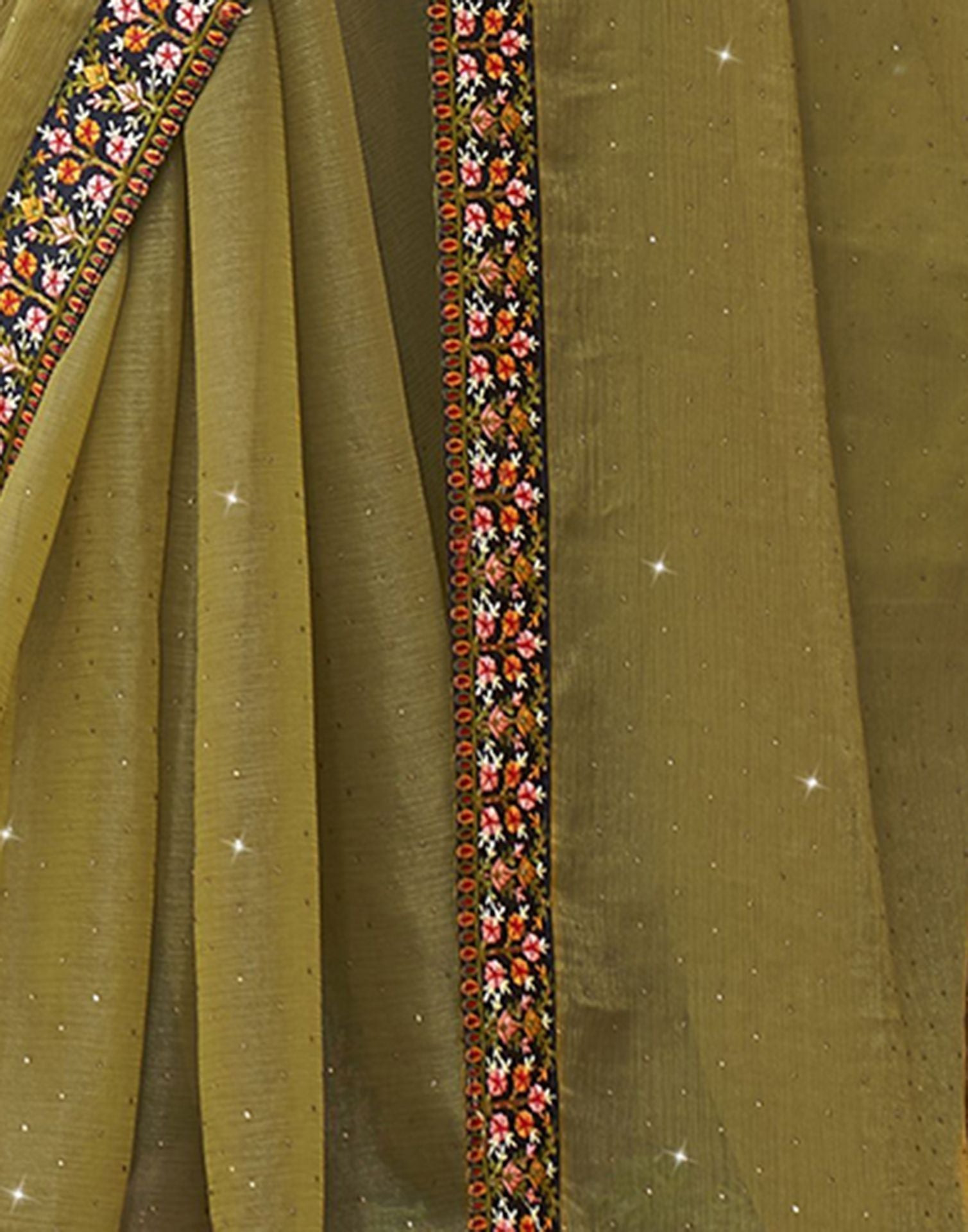 Light Olive Green Plain Chiffon Saree 