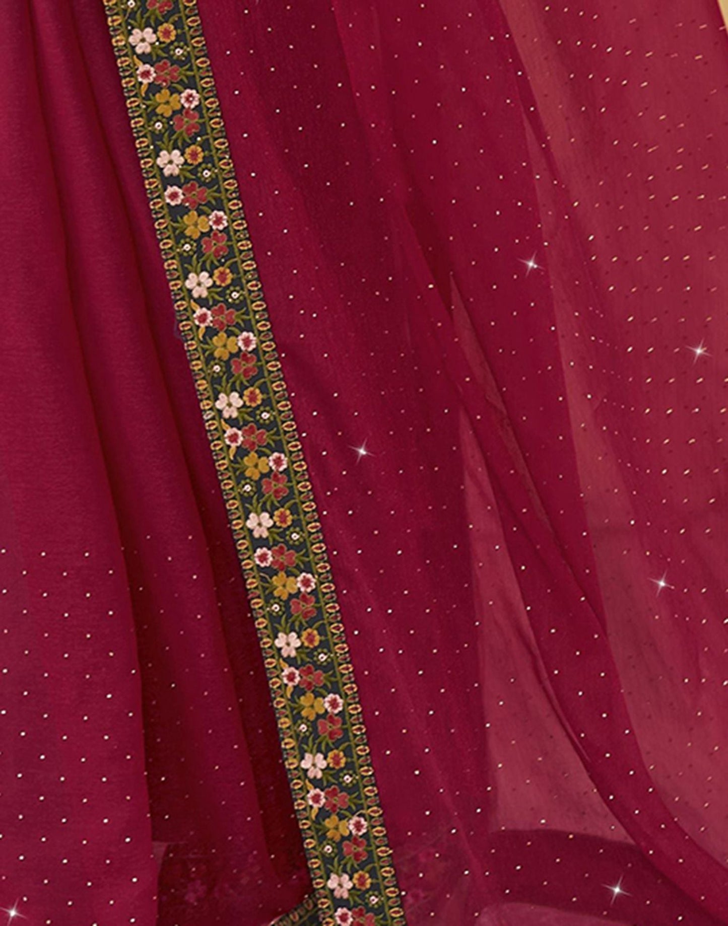 Dark Pink Plain Chiffon Saree 