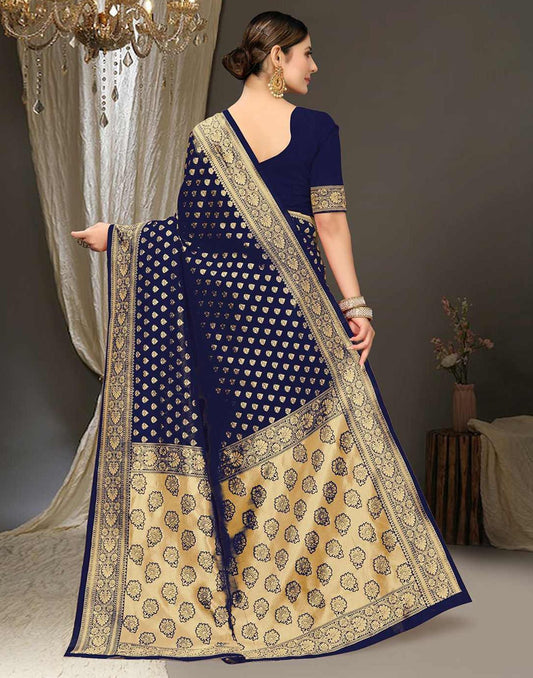 Navy Blue Jacquard Silk Saree 