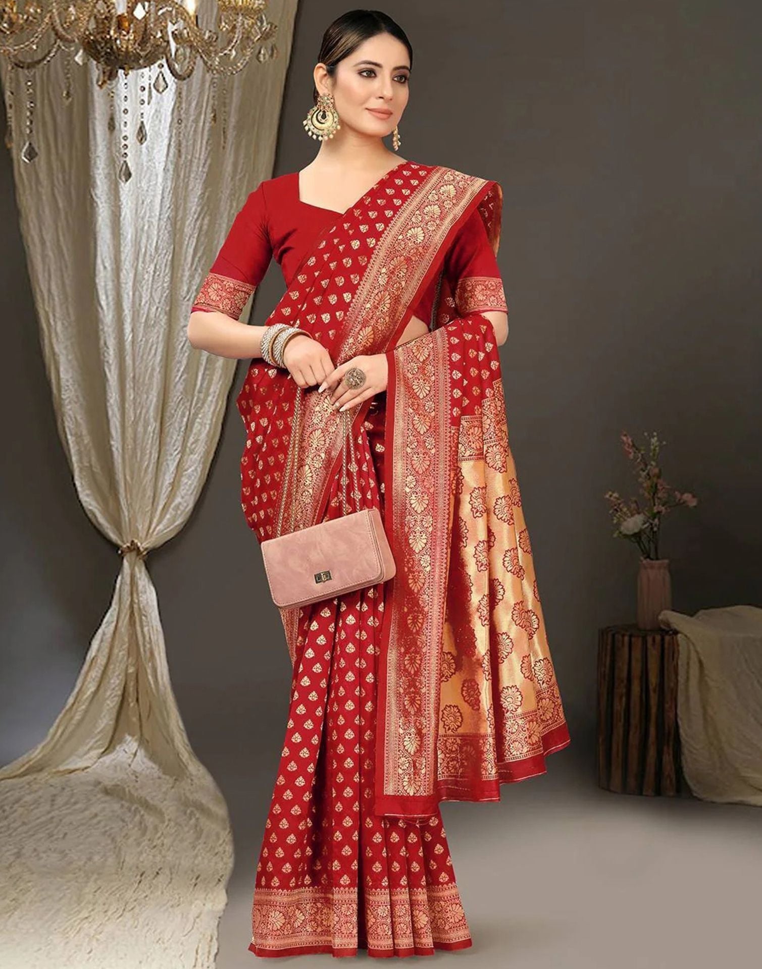 Red Jacquard Silk Saree 